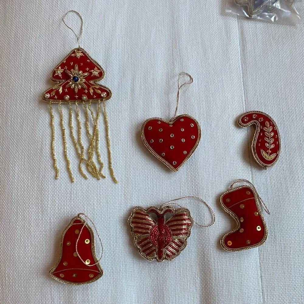Set of 10 Red/Purple Beaded Valentines Tree Ornaments